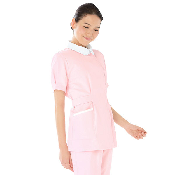 KAZEN レディスジャケット半袖 （ナースジャケット） 医療白衣 ピンク LL 279-23（直送品）
