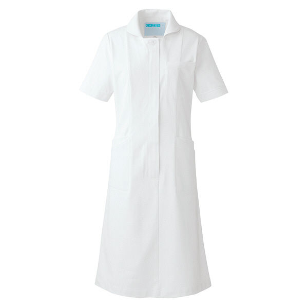 KAZEN ワンピース半袖 （ナースワンピース） 医療白衣 ホワイト×ホワイト LL 020-20（直送品）