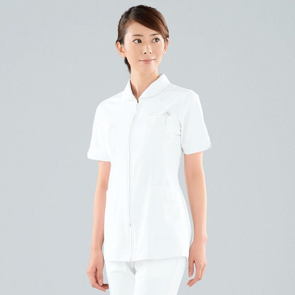 KAZEN レディスジャケット半袖 （ナースジャケット） 医療白衣 ホワイト×ホワイト 3L 101-20（直送品）