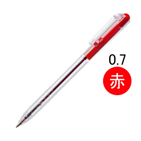 アスクル　ノック式油性ボールペン　通し穴付き　0.7mm　クリア軸　赤インク　10本  オリジナル