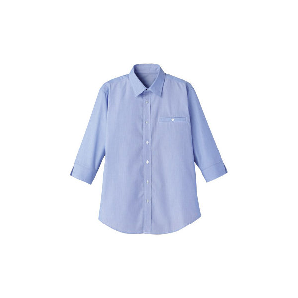 FACE MIX（フェイスミックス） ユニセックス 大きいサイズ 七分袖シャツ ブルー×ホワイト 3L（直送品）