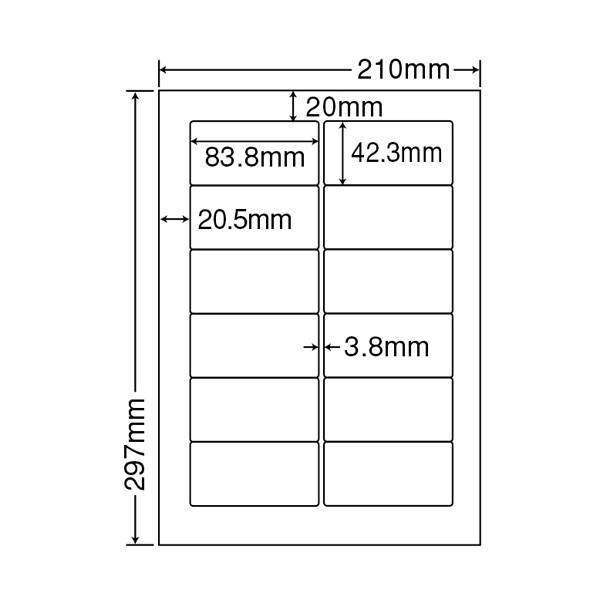 東洋印刷 ナナワード 粘着ラベル 白 A4 12面 1袋（100シート入） FJA210