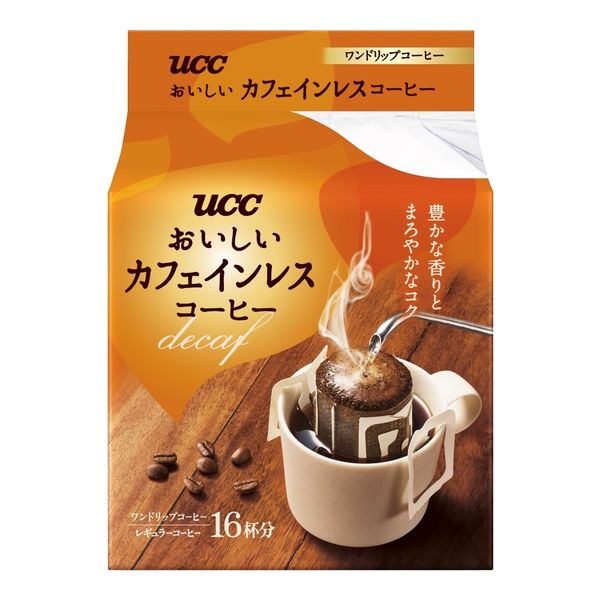 【ドリップコーヒー】UCC上島珈琲 おいしいカフェインレスコーヒードリップコーヒー 1パック（16袋入）