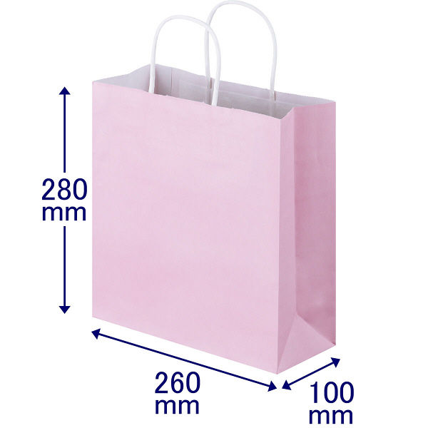 手提げ紙袋　丸紐　パステルカラー　ピンク　S　1箱（300枚：50枚入×6袋）　スーパーバッグ  オリジナル