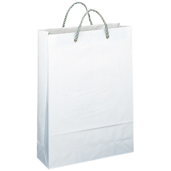 ビニールカバー付き手提げ紙袋　丸紐　白　無地　大　1セット（90枚）　スーパーバッグ