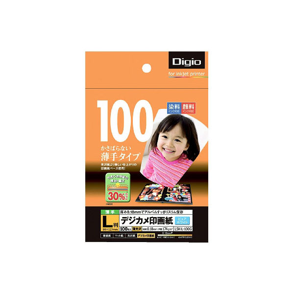 ナカバヤシ　デジカメ印画紙・薄手　L判　LSK-L-100G　1箱（100枚入）
