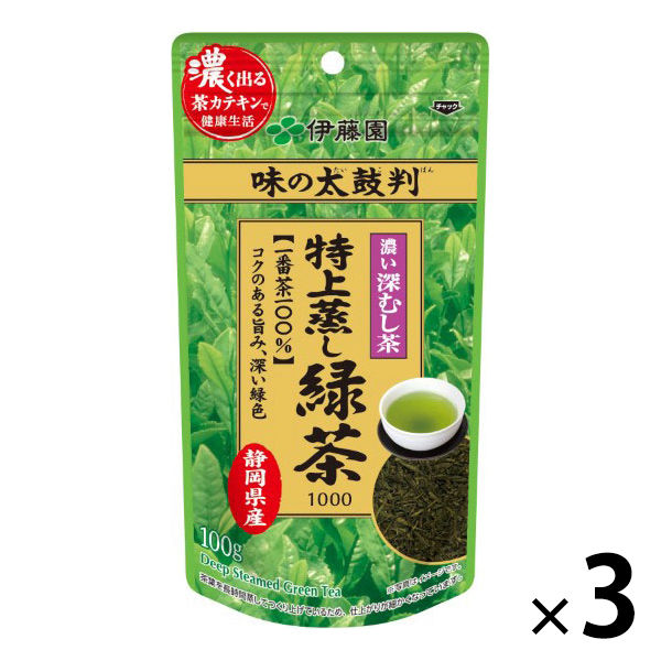 【水出し可】伊藤園 味の太鼓判 特上蒸し緑茶1000 1セット（100g×3袋）