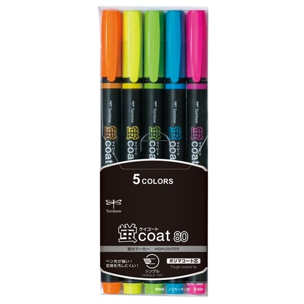 トンボ鉛筆【蛍コート80】蛍光マーカー/蛍光ペン　シングルタイプ　5色セット　WA-SC5C　1個