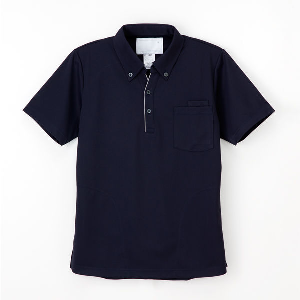 ナガイレーベン 男女兼用ニットシャツ 介護ユニフォーム ネイビー L CX-2487（取寄品）