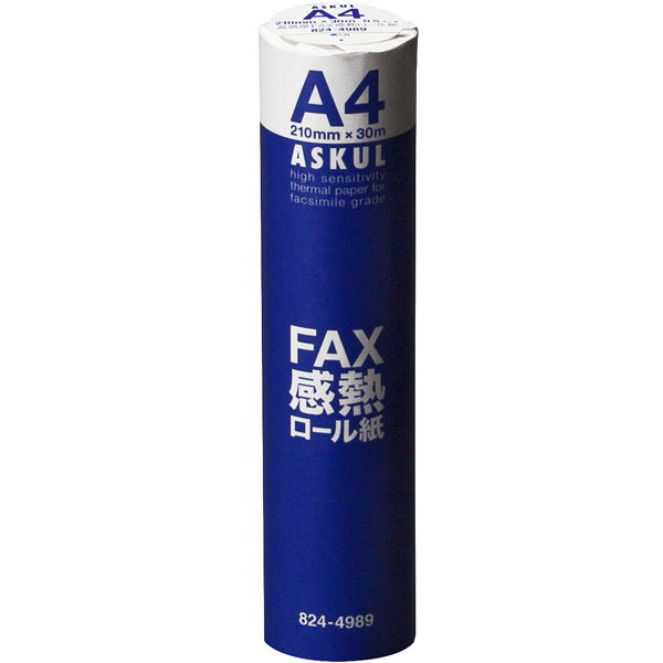 高感度FAX感熱ロール紙　A4(幅210mm)　長さ30m×芯径0.5インチ(ロール紙外径　約48mm)　1本　アスクル  オリジナル