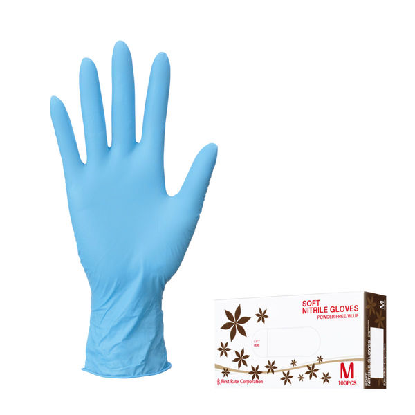 【使いきりニトリル手袋】 ファーストレイト やわらかニトリルグローブ FR-067 粉なし ブルー M 1箱（100枚入）