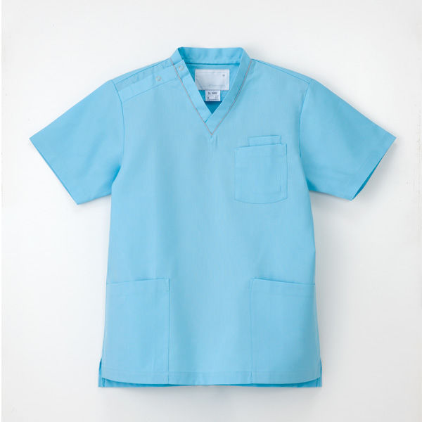 ナガイレーベン 男女兼用上衣（スクラブ） 医療白衣 半袖 ライトブルー LL SL-5092（取寄品）