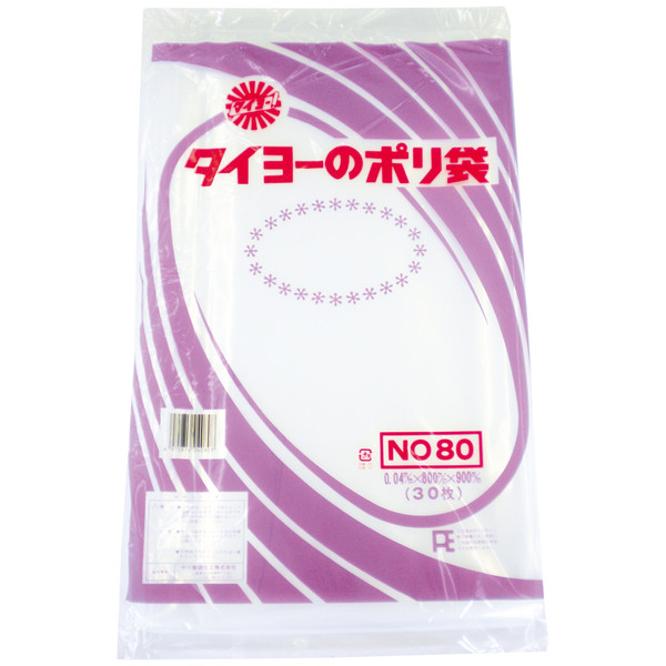 タイヨーのポリ袋（規格袋）　LLDPE・透明　0.04mm厚　大型サイズ　80号　800mm×900mm　1袋（30枚入）　中川製袋化工