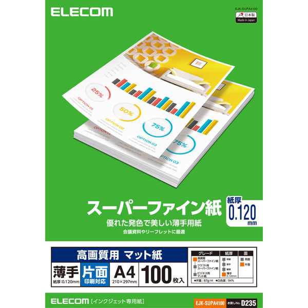 エレコム スーパーファイン紙　高画質用　薄手　片面　Ａ４　１００枚 EJK-SUPA4100 1個