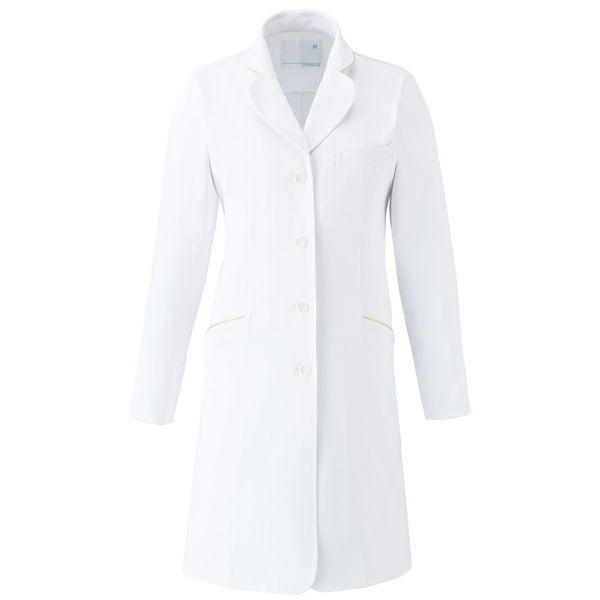 トンボ ウィキュア 薬局衣 レディスコート ホワイト×ネイビー L 1枚 医療白衣 ドクターコート 診察衣（取寄品）