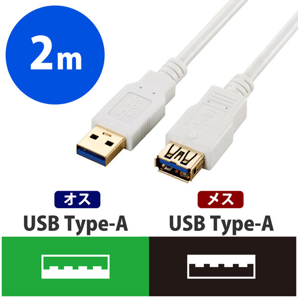 エレコム USB3.0延長ケーブル（A-A） USB3-E20WH 1個