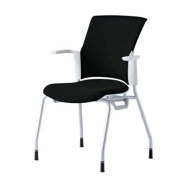 プラス 会議椅子 チェダーC 4本脚タイプ 背クッション 肘付 ホワイトシェル シャドーブラック MB-W50S SBK 1脚（直送品）
