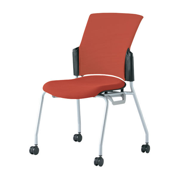 プラス 会議椅子 チェダーC キャスター脚タイプ 背クッション 肘なし ブラックシェル テラコッタレッド MC-W62S TRD 1脚（直送品）