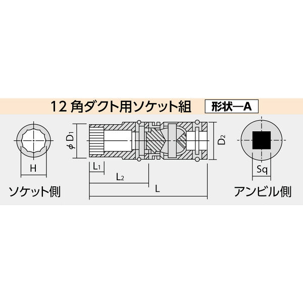 HiKOKI（ハイコーキ） 十二角ダクト用ソケット組 13mm 65L 四角寸法9.5 00996149（直送品）