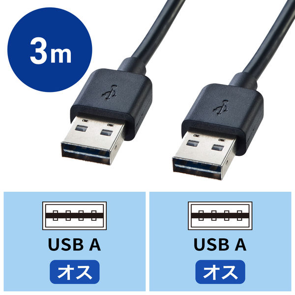 USB Aケーブル　両面USB-A（オス）両面USB-A（オス）　3m　KU-RAA3　サンワサプライ　1本