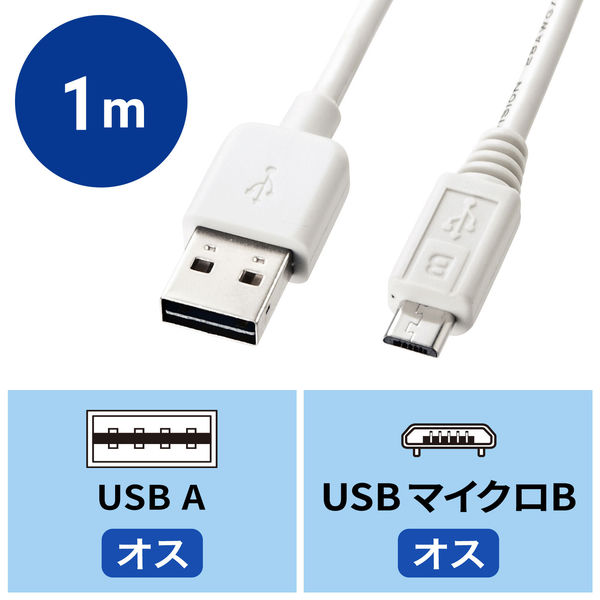 USBケーブル　両面USB-A（オス）MicroB（オス）　1m　USB2.0　KU-RMCB1W　サンワサプライ　1本