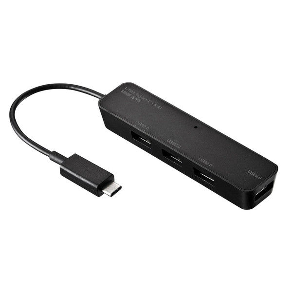サンワサプライ USBハブ（USB HUB） USBTypeCハブ ブラック USB2.0 4ポート バスパワー USB-2TCH3BK 1個（直送品）
