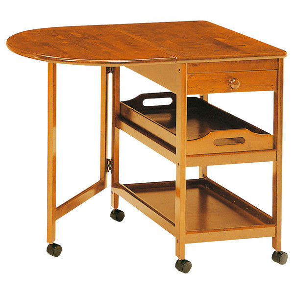 弘益 木製テーブル付きワゴン ブラウン KW-415（BR） 1台（直送品）