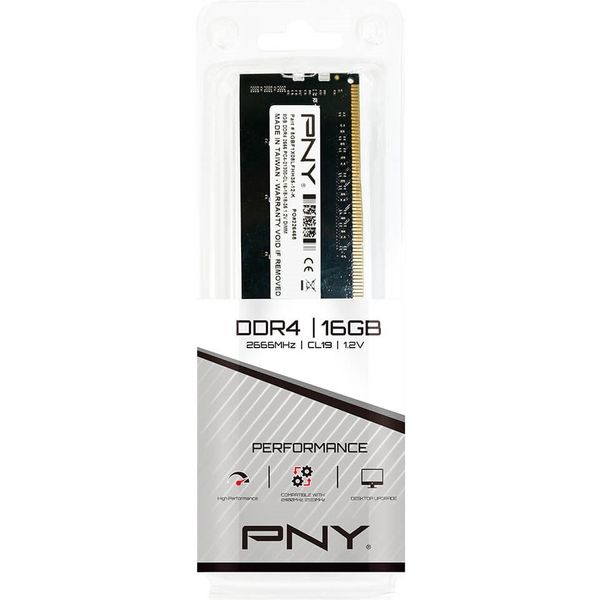 PNYブランド16GB、デスクトップ用メモリ、DDR4-2666 CL-19-19-19-43、1.2v MD16GSD42666BL（直送品）