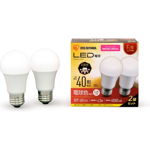 アイリスオーヤマ LED電球 広配光 40形 電球色 LDA4L-G-4T72P 【2個】　1個（直送品）