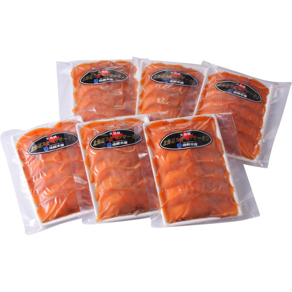 送料無料 北海道スモークサーモン 80ｇ×6個 冷凍 食品 鮭（直送品）