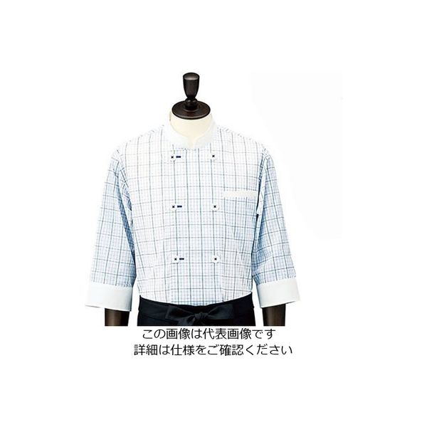 遠藤商事 チェック コックシャツ・スタンドカラー ブルー S SBK4101 1枚 62-6634-55（直送品）