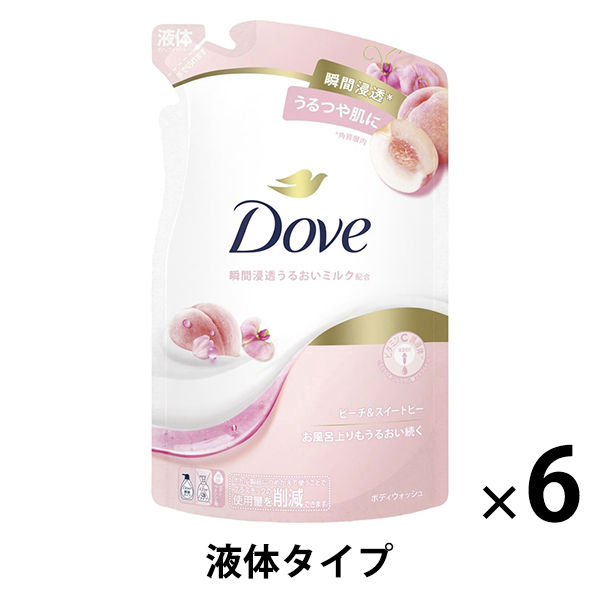 ダヴ（Dove）ボディウォッシュ（ボディソープ） ピーチ＆スイートピー つめかえ用 6個 330g【液体タイプ】