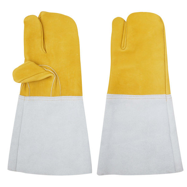 溶接用手袋 5双セット 牛本革使用 3本指 フリーサイズ AG302　1組（5双）（直送品）