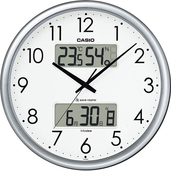 CASIO（カシオ） 電波時計 掛け時計 アナログ 温湿度計 カレンダー付 生活環境お知らせ機能付き シルバー ITM-650J-8JF 1個（取寄品）