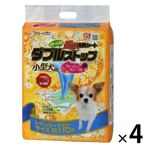 クリーンワン 香る消臭ダブルストップ 小型犬用 フレッシュフローラル レギュラー 116枚 4袋