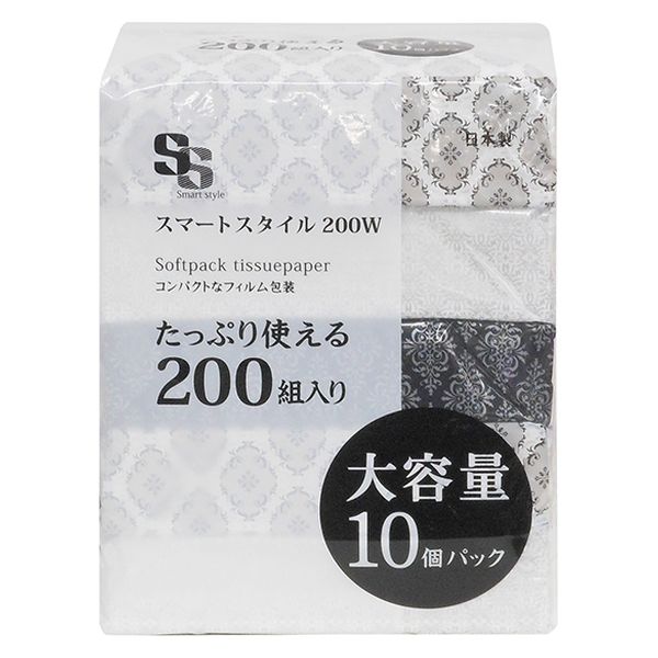 ティッシュペーパー 200組 （10個入）スマートスタイル ソフトパックティッシュ 1パック（10個入）イデシギョー