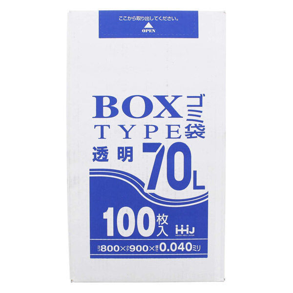 ハウスホールドジャパン BL73 BOXタイプ ポリ袋 70L 透明 4580287290821 1個（直送品）