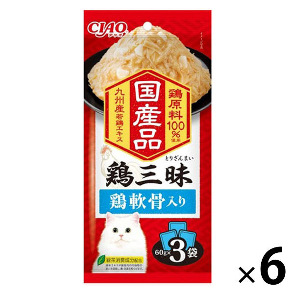 いなば CIAO チャオ 鶏三昧 鶏軟骨入り 国産（60g×3袋入）6袋 キャットフード ウェット パウチ