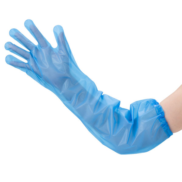 「現場のチカラ」 川西工業 使いきりポリエチロング手袋32μ 外エンボス ブルー サイズフリー 1箱（30枚入）  オリジナル