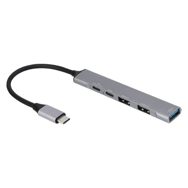 USBハブ Type-Cハブ 5ポート 超スリム USB Type-C×2 USB-A×2 アルミ素材 PD対応 グレー 1個