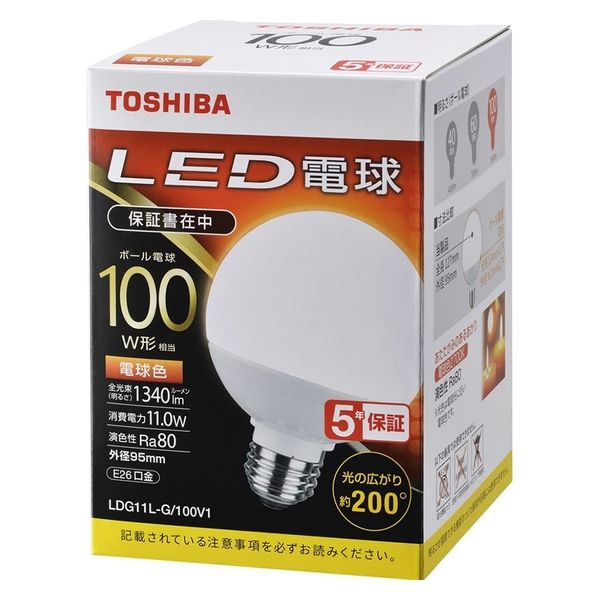 東芝 LED電球 ボール電球形 E26 100形 電球色 LDG11L-G/100V1 16-0681 1個（直送品）
