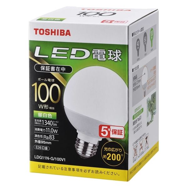 東芝 LED電球 ボール電球形 E26 100形 昼白色 LDG11N-G/100V1 16-0682 1個（直送品）