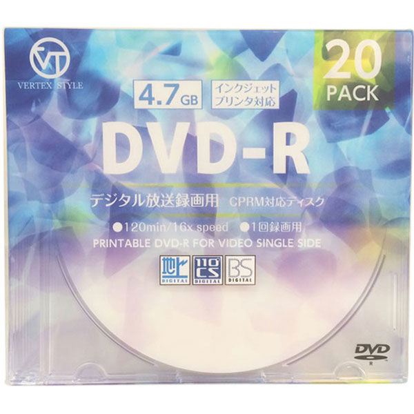 ヴァーテックス 録画用DVD-R 16倍速 20枚ケース 13-3252 1個（直送品）
