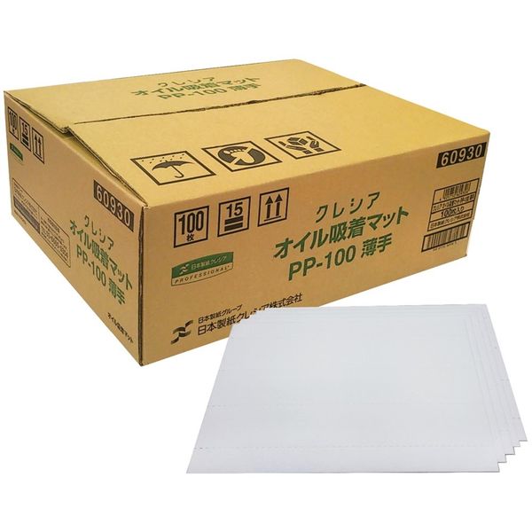 日本製紙クレシア クレシア オイル吸着マット/大箱単位 60930 PP-100ウスデ 1BOX(100枚)（直送品）