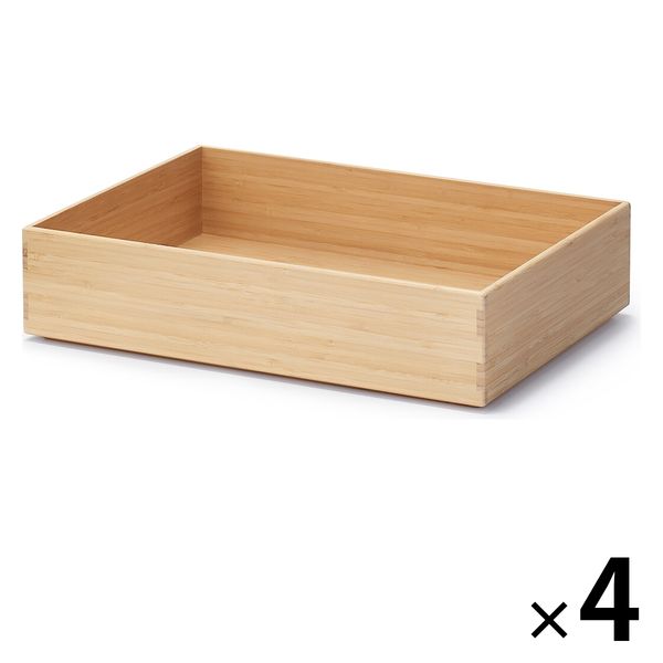無印良品 重なる竹材長方形ボックス 小 約幅37×奥行26×高さ8.5cm 1セット（4個） 良品計画