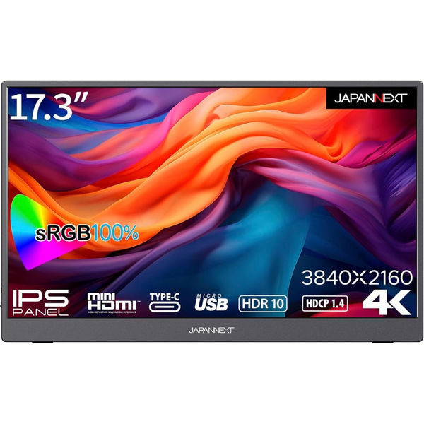 17.3インチ 4Kワイド モバイルディスプレイ(3840x2160/IPS/HDR10/miniHDMI)JN-MD-IPS173UHDR（直送品）