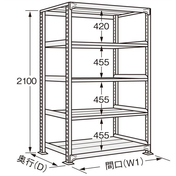 サンケイ鋼器 高耐食性めっき中量棚(300kg/段・単体・5段) MBー2345 MB-2345 1台（直送品）