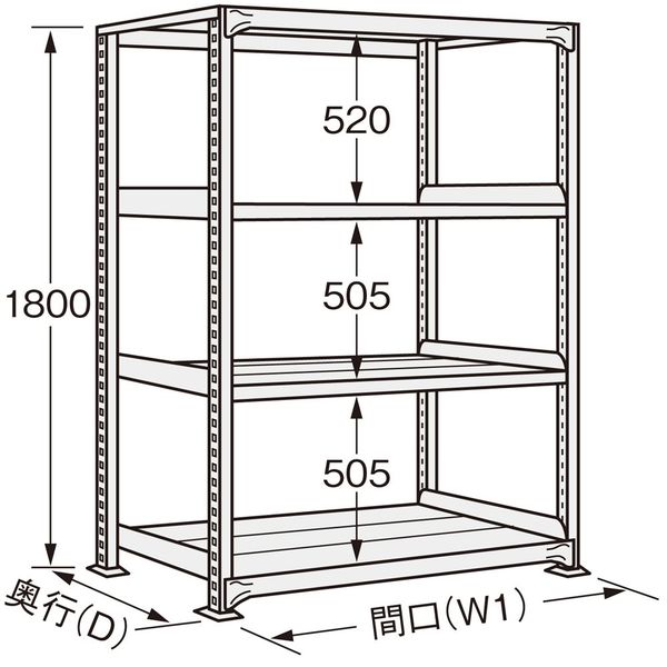 サンケイ鋼器 高耐食性めっき中量棚(300kg/段・単体・4段) MBー1744 MB-1744 1台（直送品）