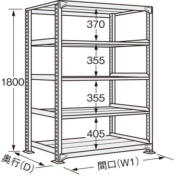 サンケイ鋼器 高耐食性めっき中量棚(300kg/段・単体・5段) MBー1125 MB-1125 1台（直送品）