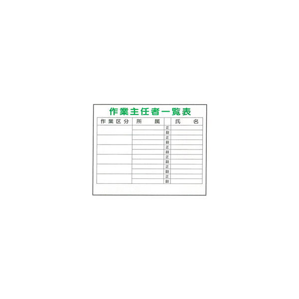 加藤商店 イラスト標識 作業主任者一覧表 400×500 KBI-701 1セット（5枚）（直送品）